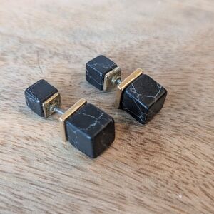 Black Marbled Cube Front-and-Back Stud Earrings